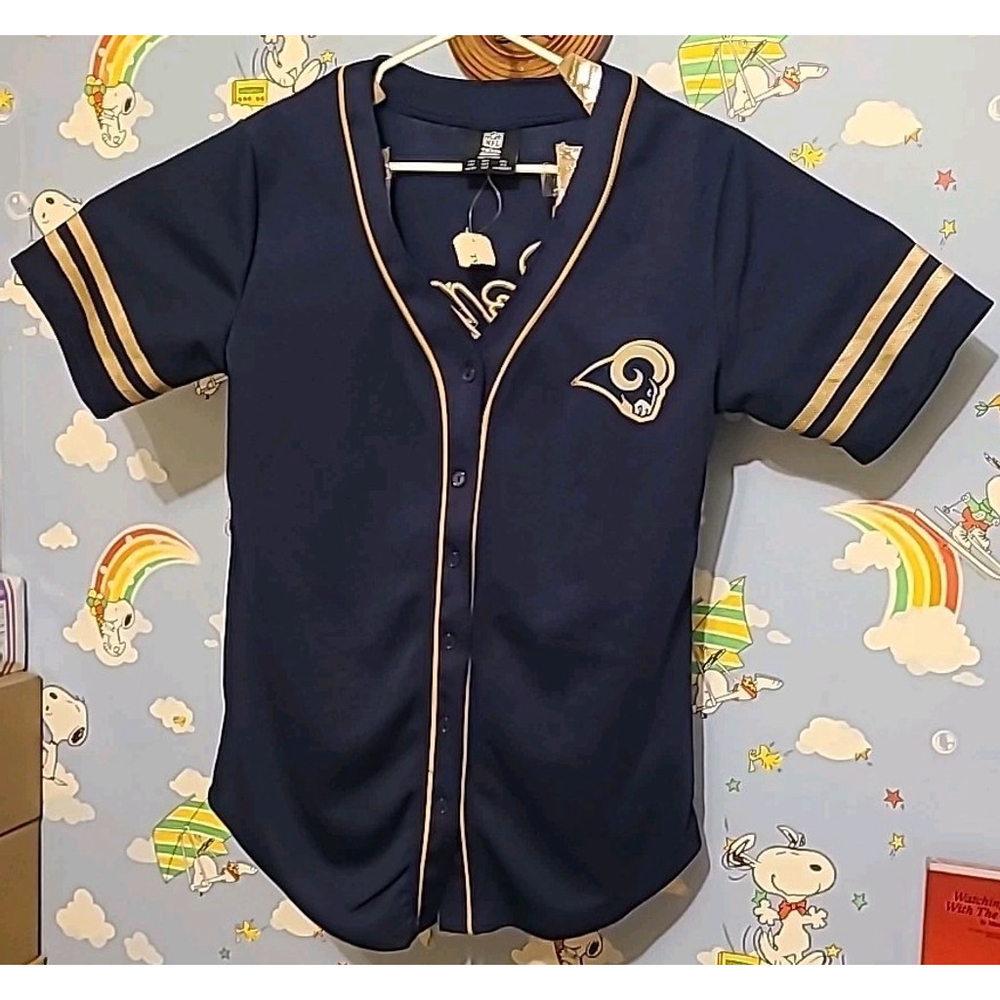 NFL Team Apparel Rams Button Up Navy Blue Jersey Adult Size Small New With Tags